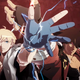Guilty Gear's Ky Kiske and Sol Badguy cross outstretched arms towards the camera as electricity surges from their hands.